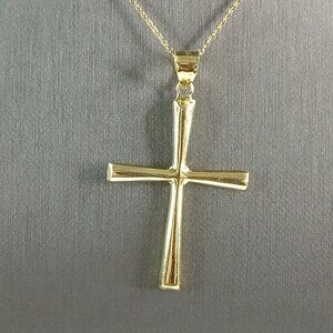 Womens Sterling Silver Gold Tone Religious Cross Pendant Necklace 6.9g E7177